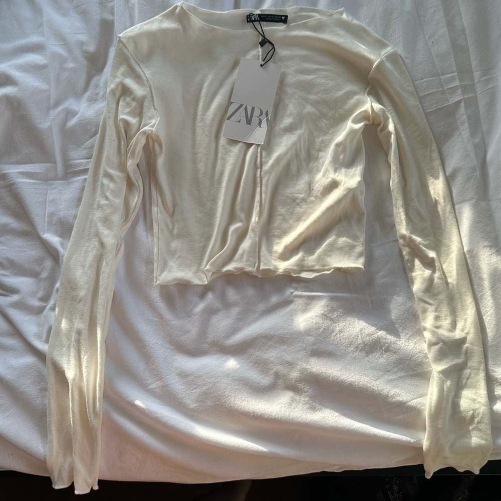 NWT Zara soft white ivory crop fitted long sleeve top small